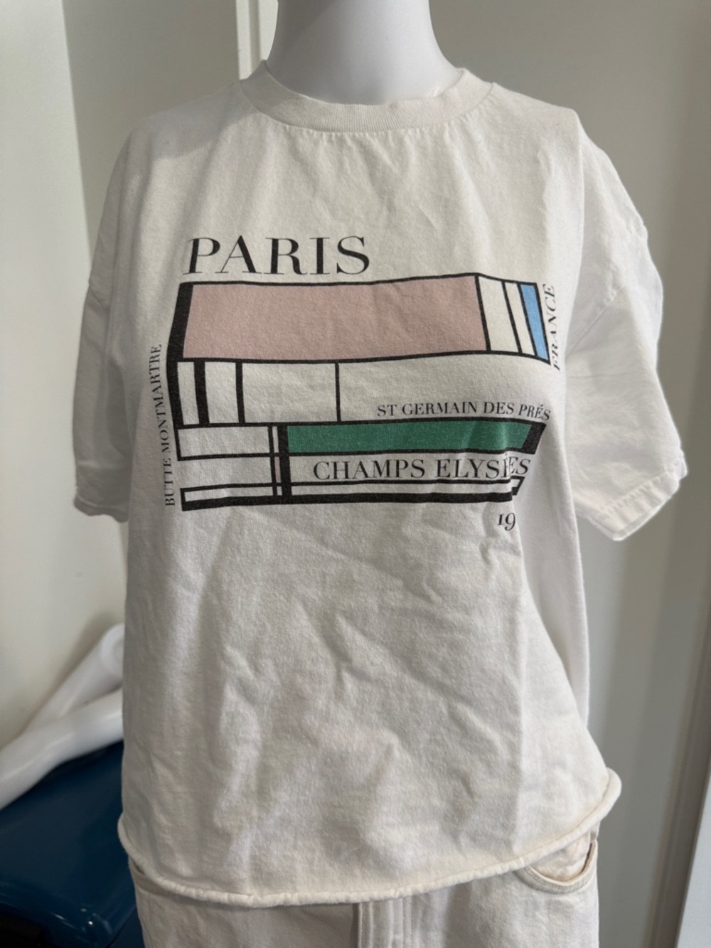 Brandy Melville White Tee with Pink & Green Book Graphic